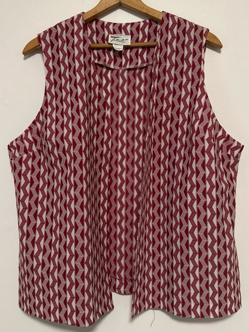Vintage Red & White Geometric Sleeveless Cardigan Vest